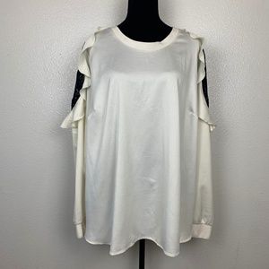 LANE BRYANT  Ivory Black Ruffle Lace Sleeve Blouse